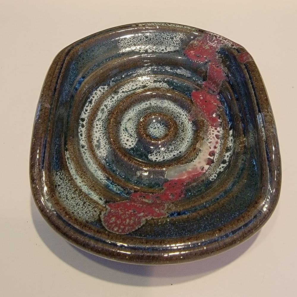 RARE EARTH POTTERY Spoon Rest Drip Glaze Hand Thrown Stuart FL Signed